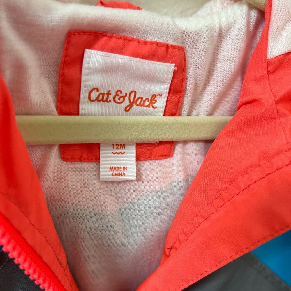 CAT & JACK Baby orange, bright blue & charcoal blue windbreaker rain jacket 12M